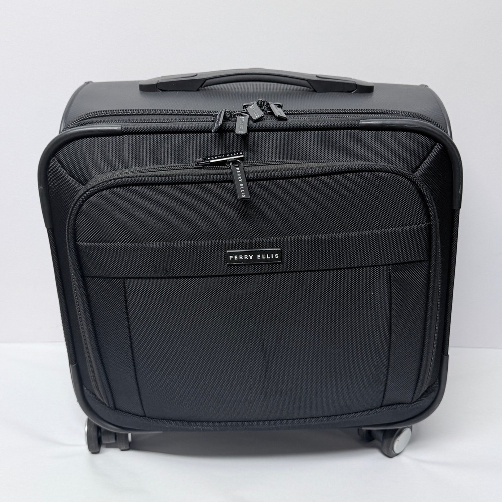 Perry Ellis Black Rolling Laptop Bag Spinner Luggage Professional 16X16